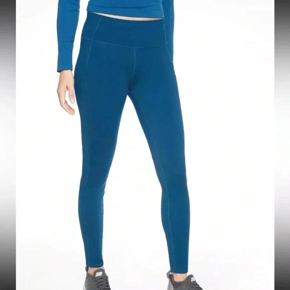Athleta Pants - Athleta Contender Tight Powerlift Blue Peacock zip pockets mid rise | size MP